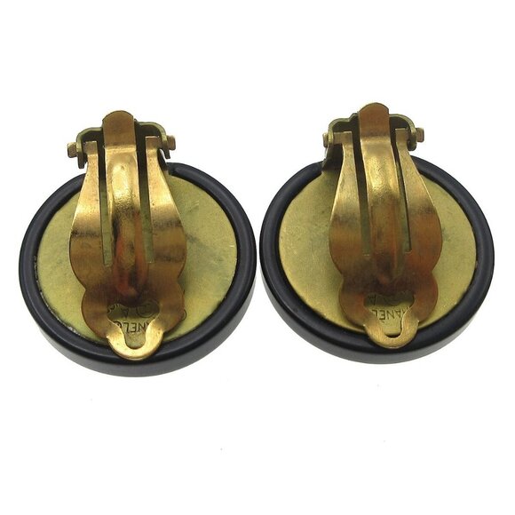 Chanel Button Earrings Black Gold Clip-On 94A - Picture 3 of 5